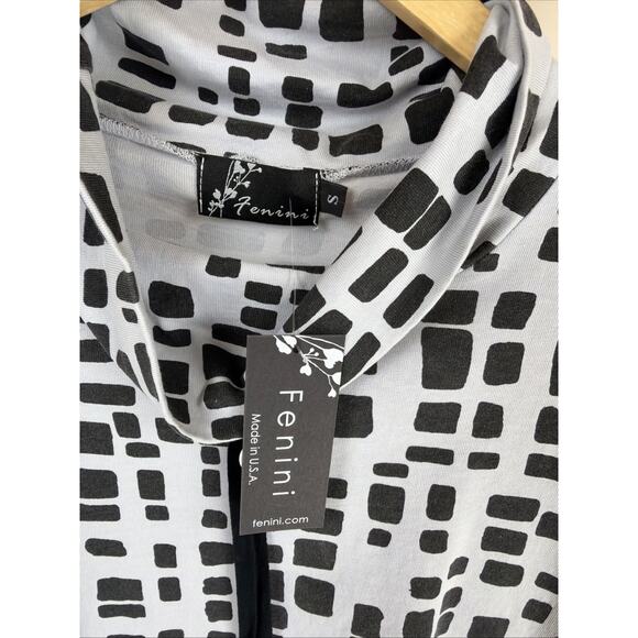 NWT Fenini Gray Black Cowl Neck Pattern Long Sleeve Top #0987 Size Small - Picture 4 of 5